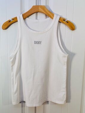 DKNY White Tank Top with Silver Logo